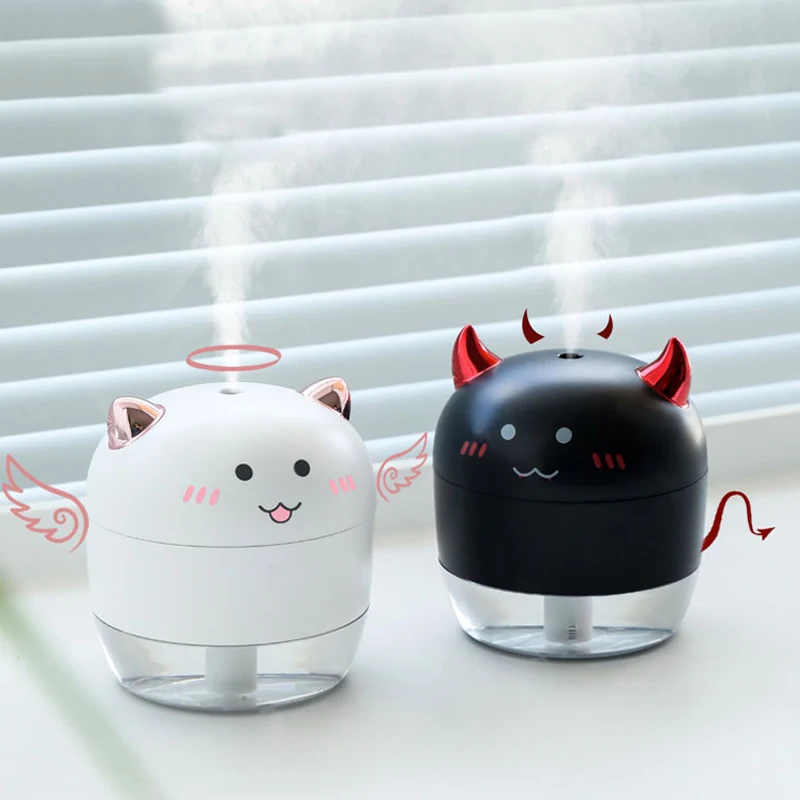 Mini LED Ultrasonic Devil Angel humidifier USB Air Humidifiers for Car Home Aromatherapy Essential Diffuser with Aroma Lamp