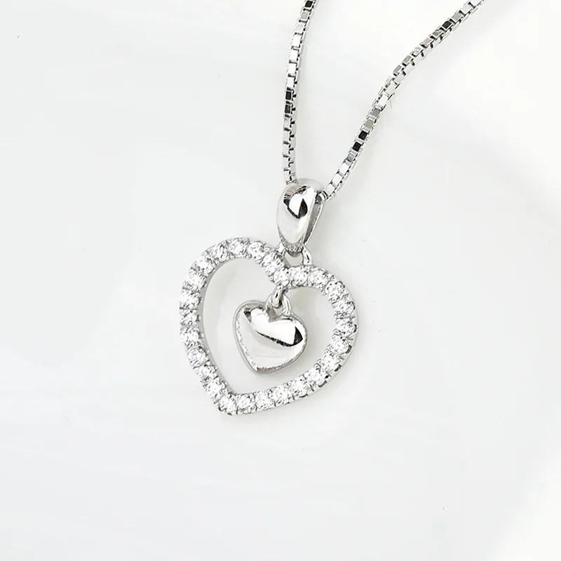 

925 Silver Fashion Student Korean-style Clavicle Cool Couples Simple Heart Pendant Necklace Jewelry