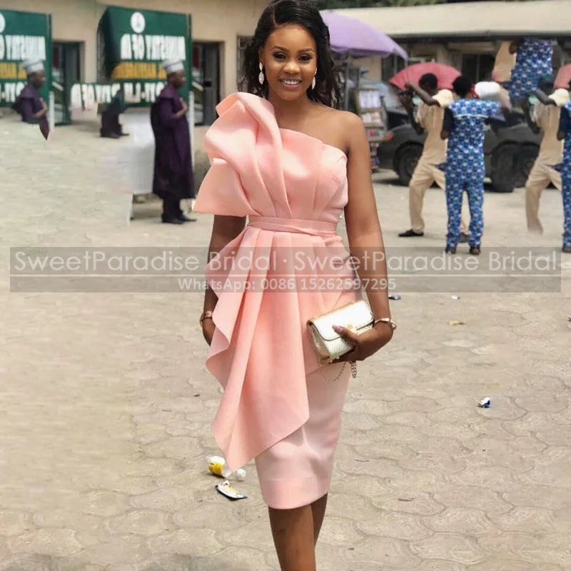 Peach Short Robes De Cocktail Dresses For Women Knee Length Strapless