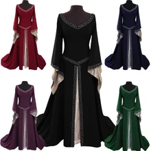2021 New Medieval Renaissance Velvet Long Dress Celtic Queen Gown Party Cosplay Costume Square Collar Maxi Dress Plus Size S-5XL