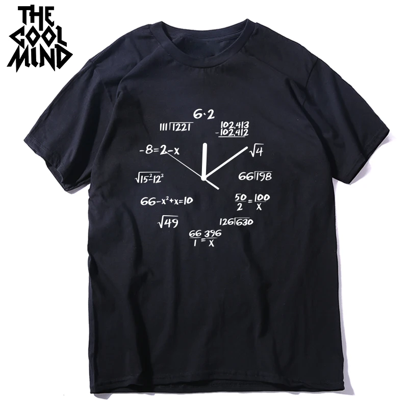 Mens Tee Shirt COOLMIND Math Funny 100%Cotton Short-Sleeve Print Casual O-Neck Clock