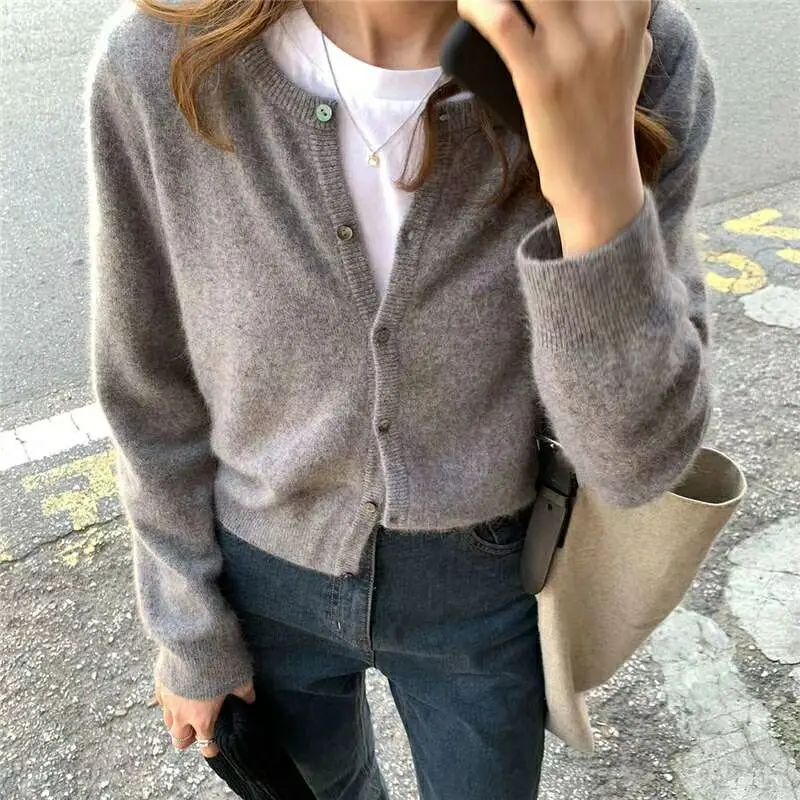 Cashmere Sweater Cardigan Women Single Breasted Long Sleeve Elegant Vintage Jumper Solid Wool Knitted Autumn Winter Outwear X452 |