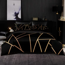 Simlpy preto jogo de cama, capa edredão alta qualidade, linhas geométricas douradas impressão para a rainha king size conjunto cama com fronha