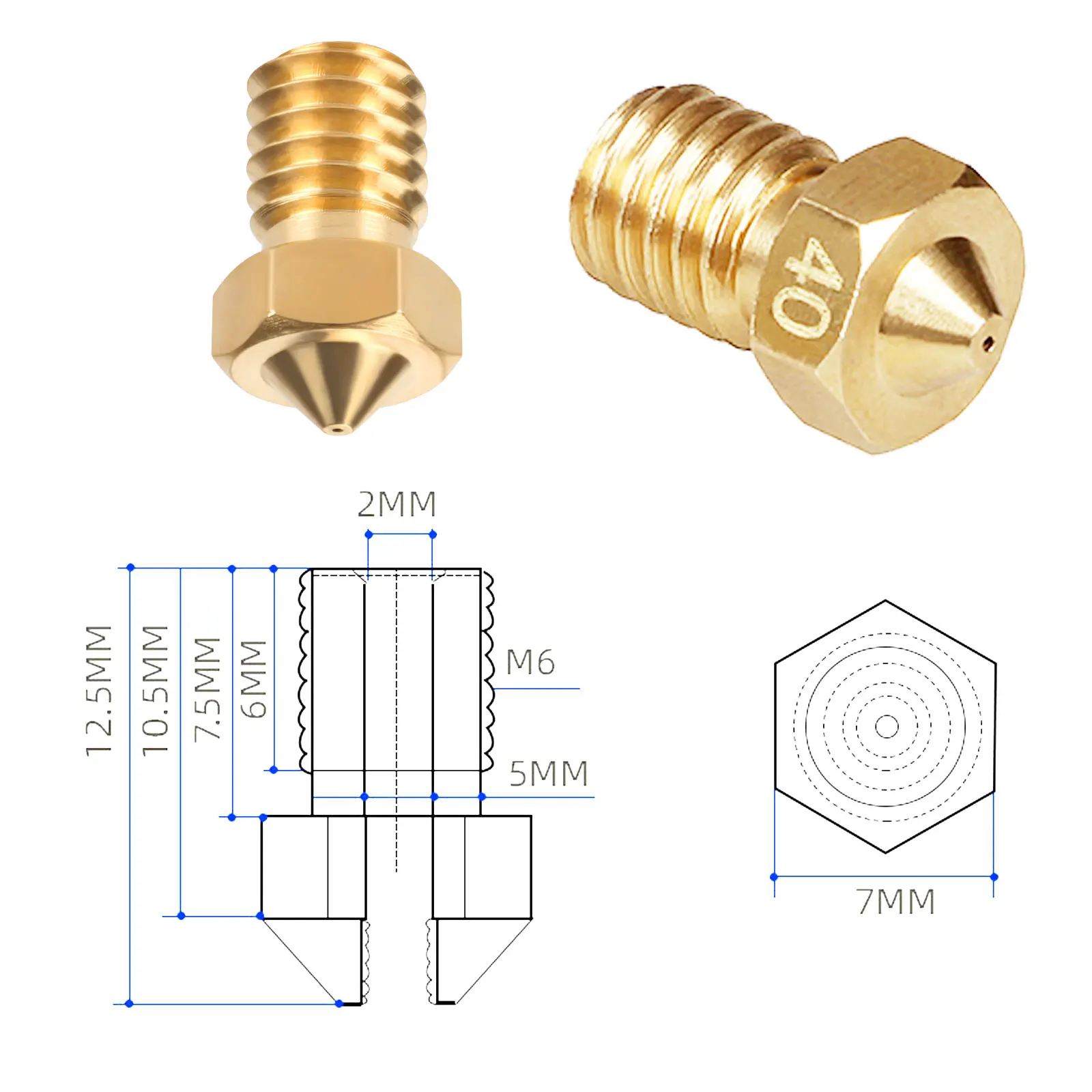 Kingroon-bicos de para Impressora 3d Hotend Bico Extrusora Rosca Latão m6 E3d v6 1.75 mm Filamento 10 Pcs Aço Inoxidável - Imagem 6