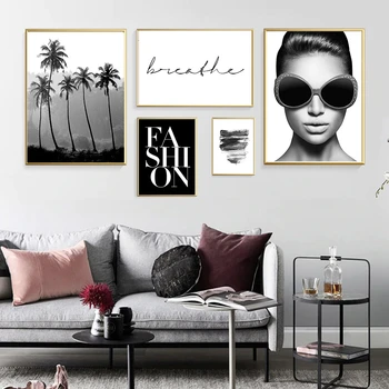 

Modern Abstract Palm Tree Landscape Canvas Painting Black White Wall Art Pictures Poster Print Living Room Interior Home Decor