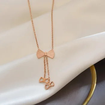 

2020 New Style Titanium Steel Bow Tassels Light Luxury Non-mainstream Sense of Design Simple Elegant Choker Nec