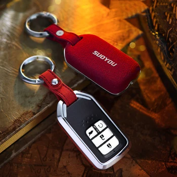 

Genuine Leather Galvanized Allo Car Key Case Cover For Honda Accord Civic Pilot FIT CR-V Vezel Jazz City Odyssey Crosstour Jade