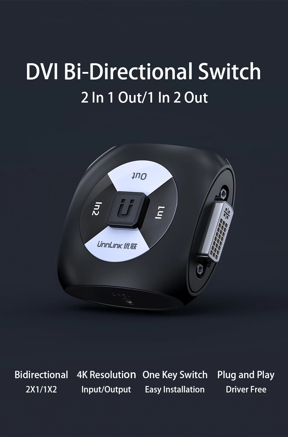 Unnlink переключатель DVI сплиттер двунаправленный коммутатор 2X1/1X2 UHD4K DVI AB Переключатель для компьютера Настольный графический монитор