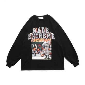 

2020 Streetwear Men T Shirt Hip Hop Tee Shirts Long Sleeve Cotton Casual Black T-Shirt Harajuku Fashion Loose Hip Hop