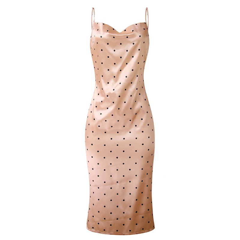 Duzeala, Женская Повседневная Домашняя одежда, летнее длинное шелковое платье, облегающее однотонное платье на бретельках, сарафан-комбинация, повседневная одежда Babydoll - Цвет: Rose Gold