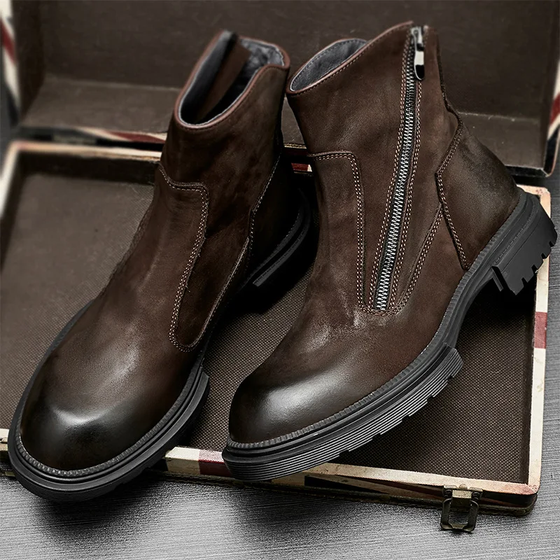 Fashion Men Chelsea Boots Casual Shoes Designer Shoes Mens Genuine Leather Cowhide Autumn Winter Ankle Boots Combat Boots Mens