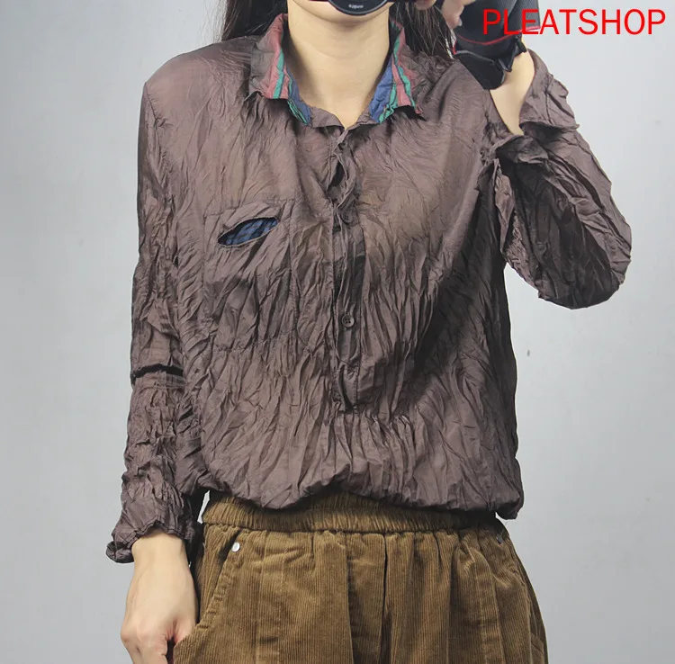 

Street Cool New Style Fashion Korean -style Slimming Versatile Pleated Shirt women blouses long sleeve