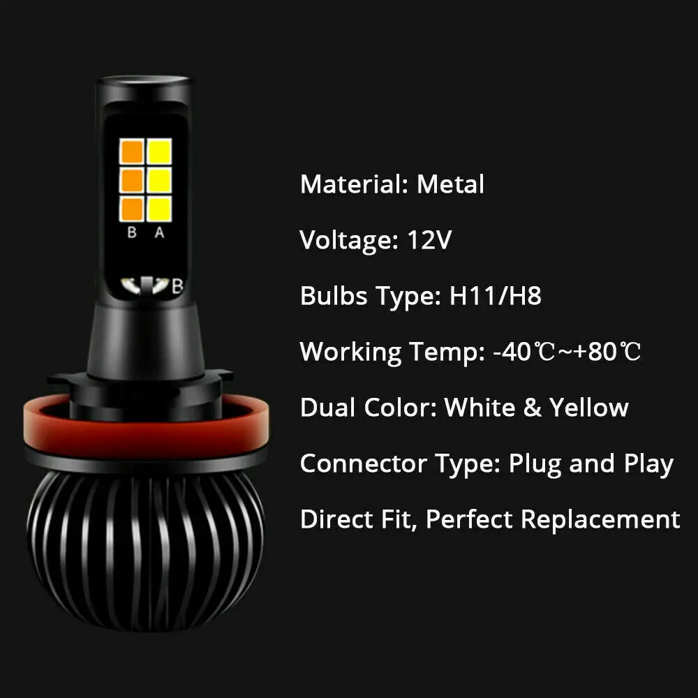 H8 H11 Car Lights 3030 LED Fog Bulbs White Amber Dual Color Conversion 2pcs | Автомобили и - Цена: 
