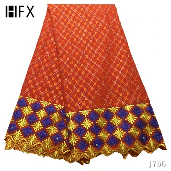 

HFX Orange New Design Nigeria lace fabric,Fashion French African Cotton Swiss Voile Lace In Switzerland With Stones Y756