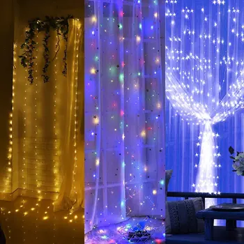 

LED Curtain Lamp Garland White Copper String Light Music copper wire curtain light USB fairy Curtain light Garland