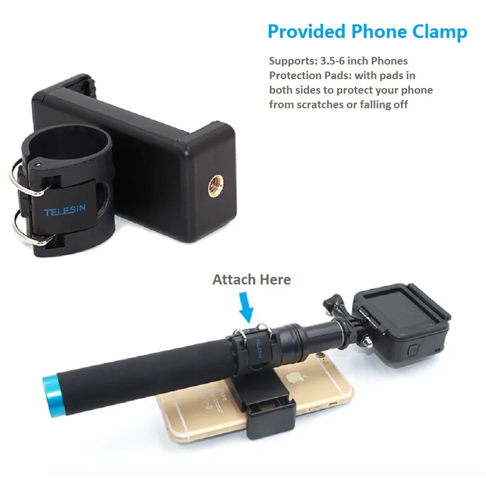 Liga de Alumínio Montagem para Gopro Telesin Selfie Vara Telescópica Handheld Telescópio Pólo Monopé Tripé Xiaoyi Dji Osmo Ação 2 - Image 3