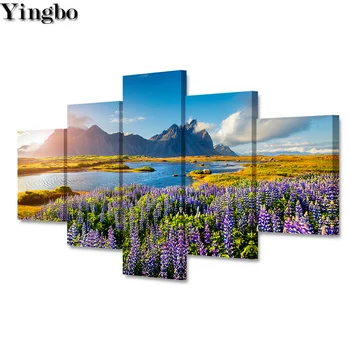 

5 pcs mountain lake flowers landscape diy diamond painting full square/round drill 3d embroidery beads cross stitch mosaic kit