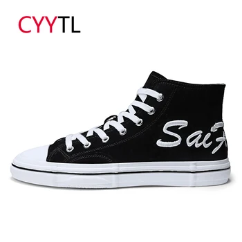 

CYYTL 2019 Fashion Men High-top Sneakers Leather Lace-up Shoes Male Casual Outdoor Tenis Masculina Zapatos De Hombre
