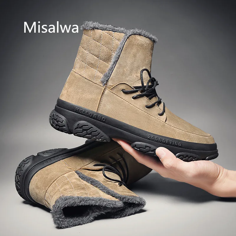 

Misalwa Winter Super Warm Men Boots High Cut Lace-Up Retro Ankle Boots Comfort Non-slip Male Outdoors Snow Botas Hombre