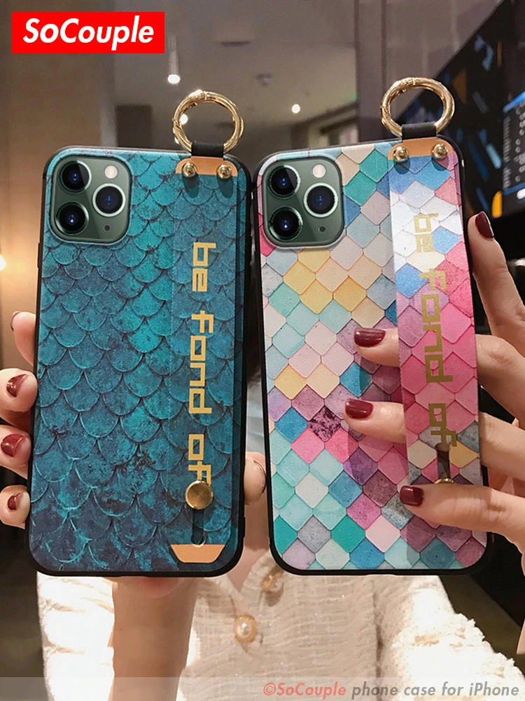 SoCouple For iPhone 11 Case Phone Holder Case for iPhone 11 13 12 pro max X Xs max XR 7 8 Plus se Flower TPU Wrist Strap Cover iphone 12 pro max silicone case