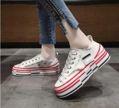 Trend Canvas Shoes Female Sponge Cake Thick-soled vulcanized Shoes Net red with Casual Retro Shoes Student Sports Shoes - Цвет: Shoes