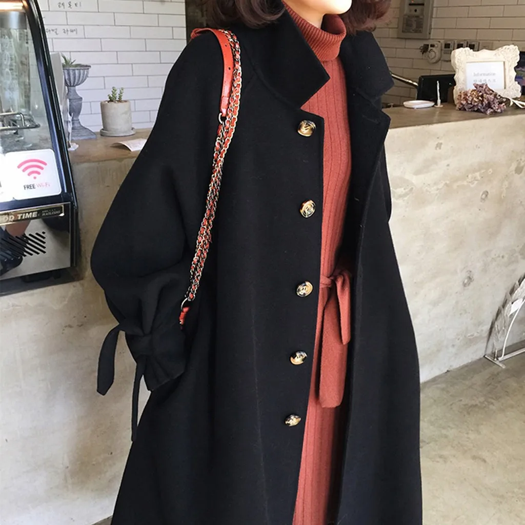 Женское офисное однотонное винтажное потрясающее пальто, зимнее теплое красивое офисное шерстяное пальто на пуговицах с длинным рукавом, стильное мягкое пальто ручной работы