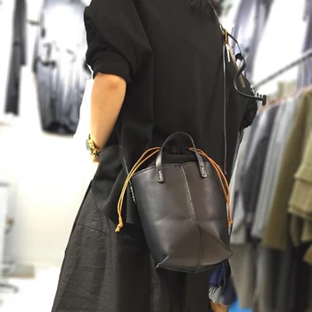 

Women Soft Genuine Leather Shoulder Bags For Ladies Cowhide Crossbody Bags Simple Fashion High Quality New Female String Handbag