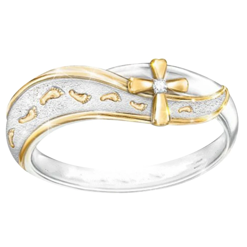 Новинка, простое двухцветное кольцо с крестом для женщин, нержавеющая сталь, Религиозные ювелирные изделия, кристалл, обручальные вечерние кольца