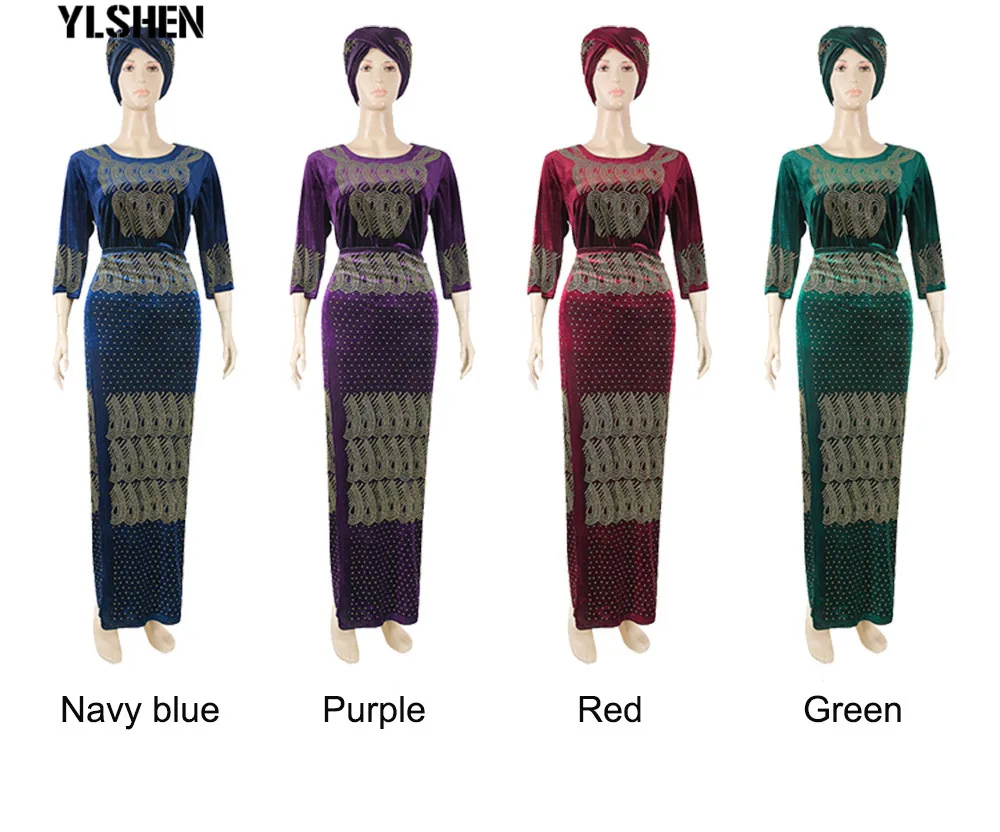 African Dresses for Women 3 Piece Set Dashiki Diamonds Tops Skirt African Clothes Bazin Broder Riche Fashion Robe Africaine Femme 25