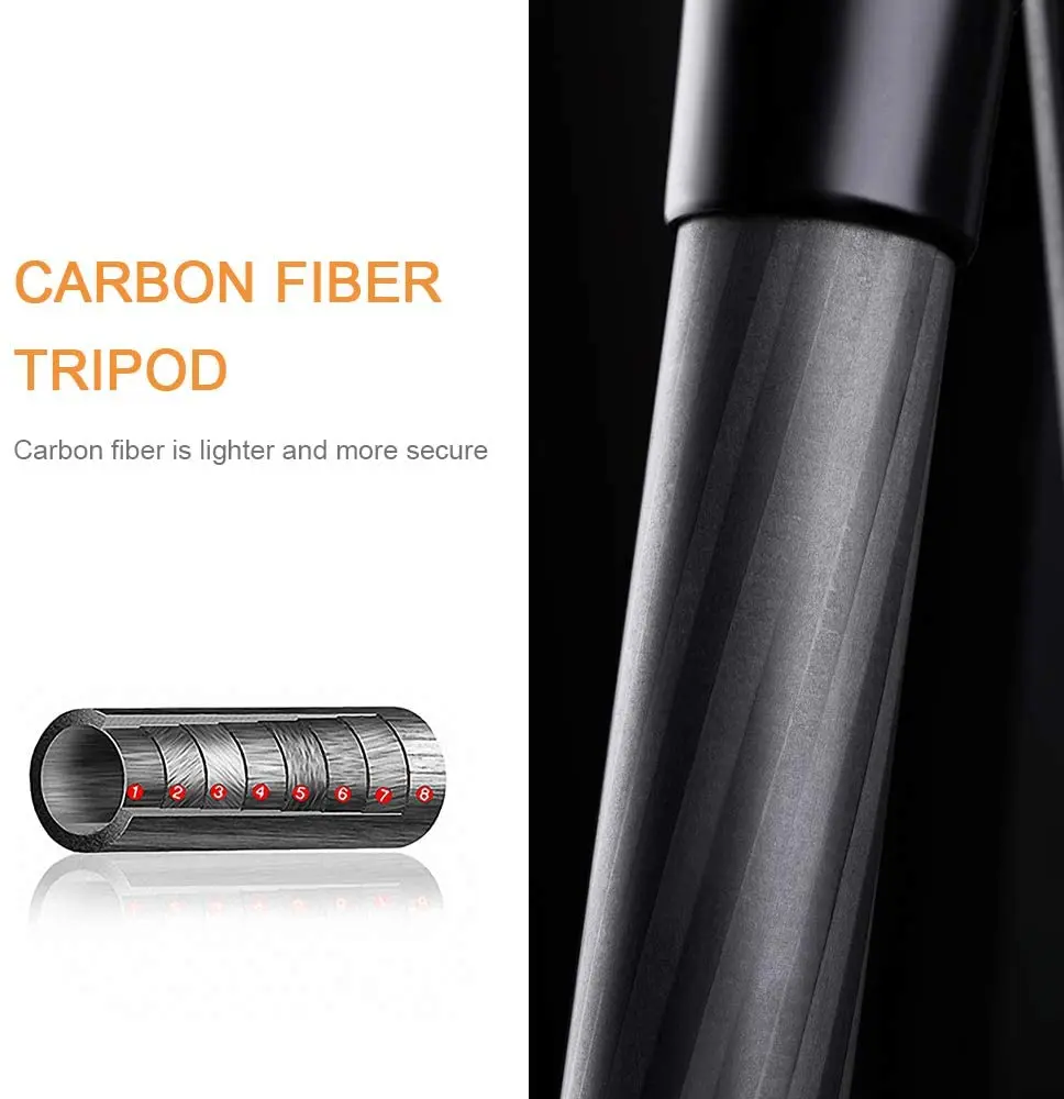 K&F Concept TC2534 Carbon Fiber Tripod 66 inch