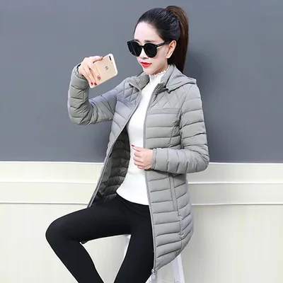Женское зимнее теплое пальто с капюшоном, тонкий плюс размер 5XL, яркие цвета, хлопковая стеганая Базовая Женская куртка средней длины jaqueta feminina - Цвет: Серый