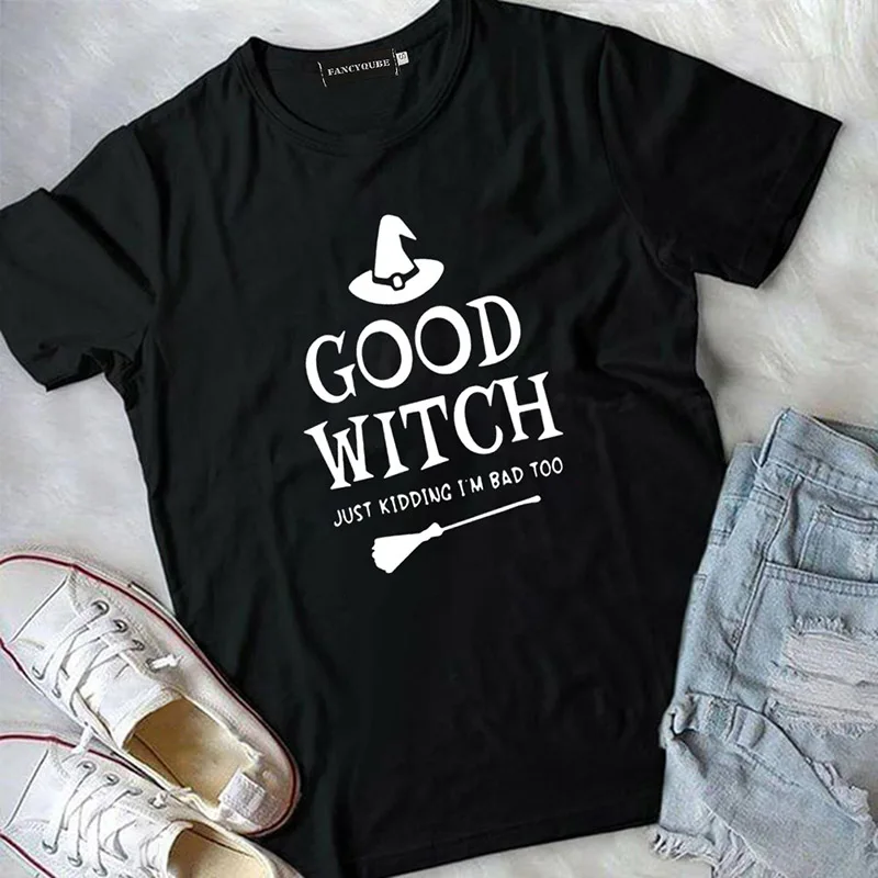 Лучшие футболки «Друзья» BAD WITCH GOOD WITCH, топ с буквенным принтом, футболка Femme, повседневные женские лучшие друзья, топы на Хэллоуин, футболки