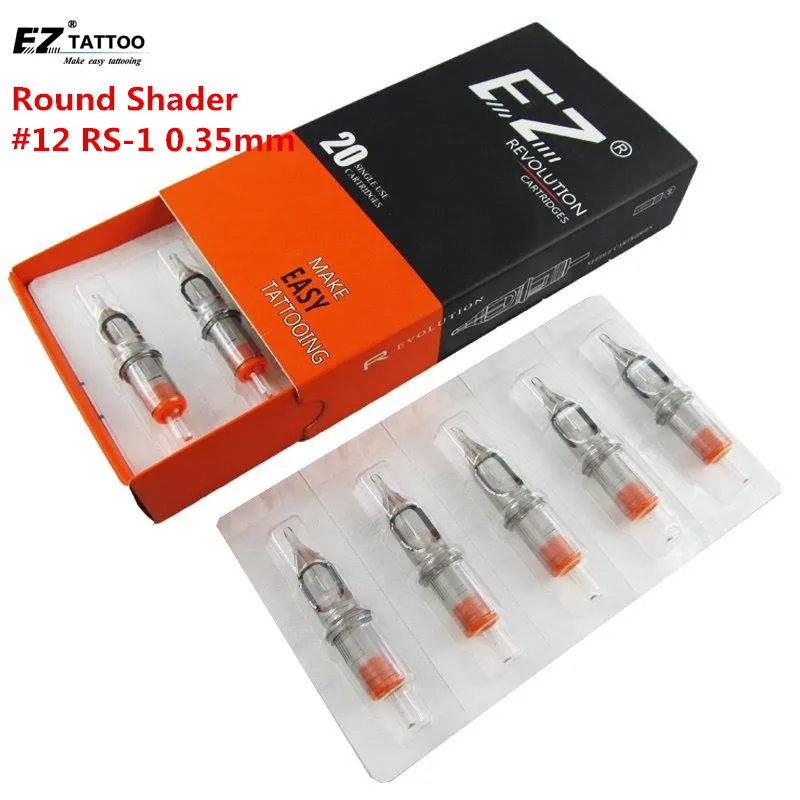 EZ Revolution Tattoo Needles Cartridge Round Shaders #12 0.35mm Long Taper for Machine Grips 20 pcs /box | Красота и здоровье