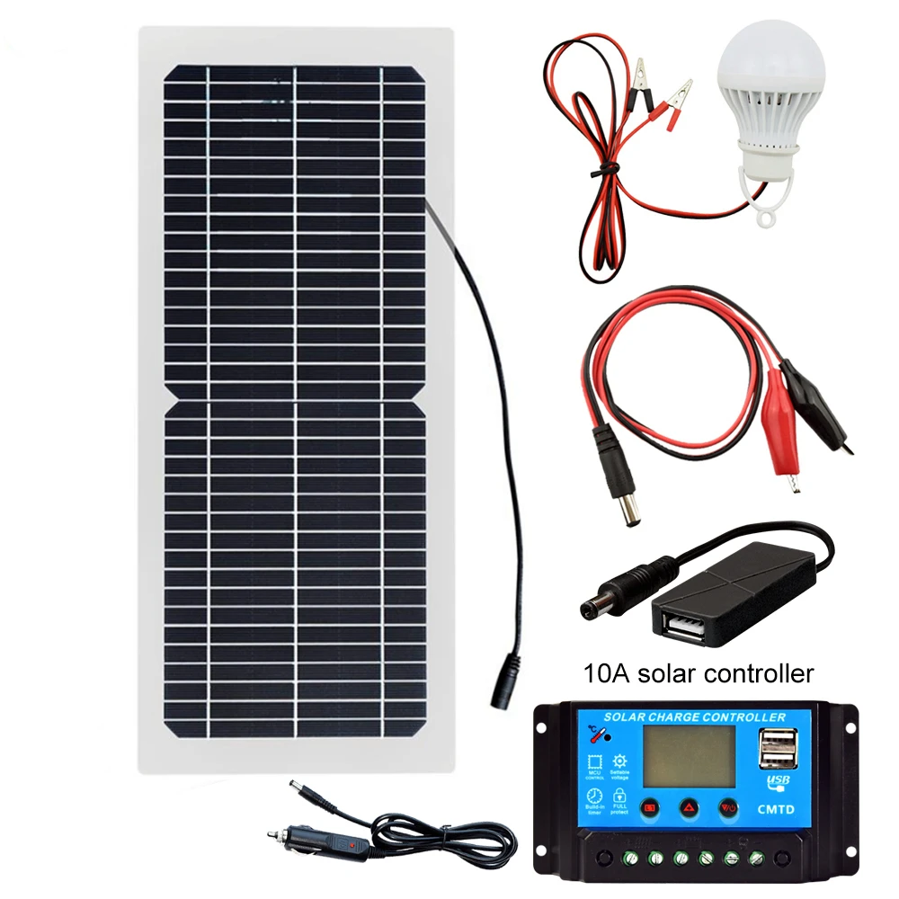 Solar Panel Charger Caricabatterie Per Pannello Solare 18V 10W Completo Da Campeggio All'Aperto Kit Solare Da Viaggio Per Alpinismo Alimentatore Porta