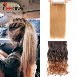 Leeons 5 клип в наращивание волос термостойкие синтетические шиньоны для женщин Прямой зажим для наращивания длинный мнимый набор волос Ombre