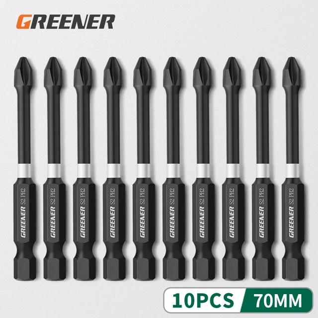 Greener Impact Strong Magnetic Batch Head Cross High Hardness Hand Drill Bit Screw Electric Screwdriver Set 50 65 70 90 150mm 70mm 10pcs