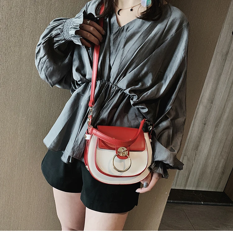 BXX Sac/Новинка, модная женская сумка с клапаном и карманом, контрастная модная полукруглая седельная сумка, сумки через плечо, сумки ZC444