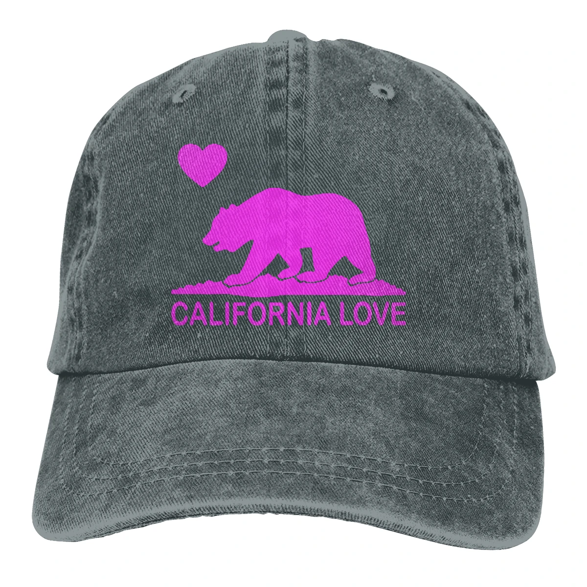 California Love Bear Casquette Black Unisex Mens Womens Denim Strapback Baseball Cap Adjustable Golf Dad hat