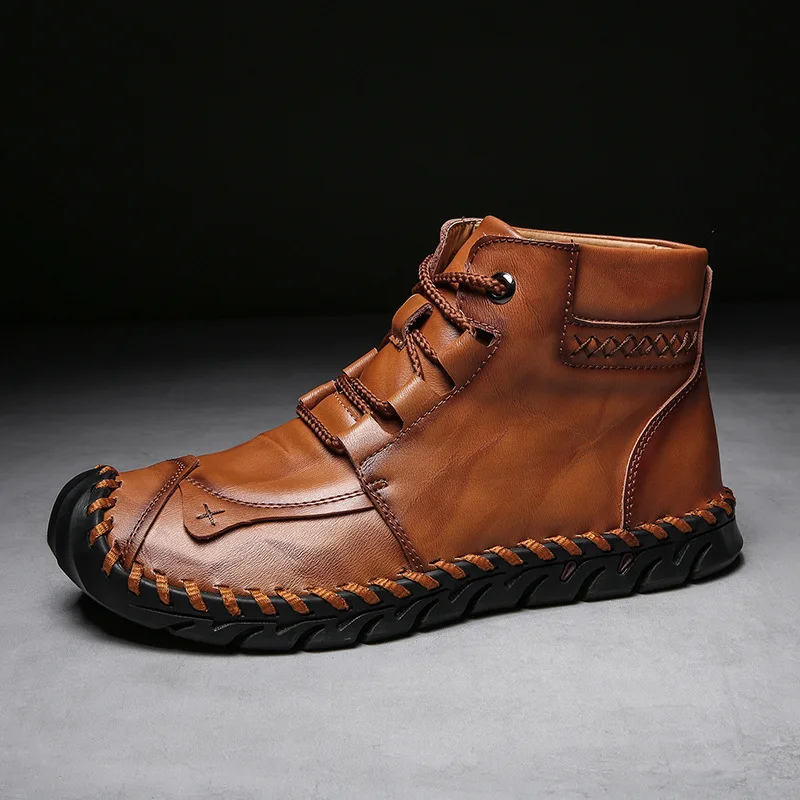 Light brown ARIARI/мужские ботинки из натуральной кожи; сезон осень-зима; теплые плюшевые зимние ботинки; уличные ботинки на меху в байкерском стиле; ботильоны; мужская обувь - Цвет: Light brown