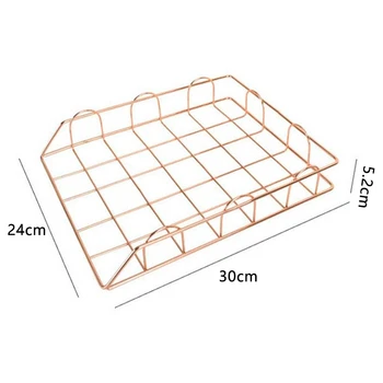 

Nordic Rose Gold Metal Stackable Storage Basket Office Desktop A4 Paper Finishing Basket Magazine Newspaper Organizer Frame Rack