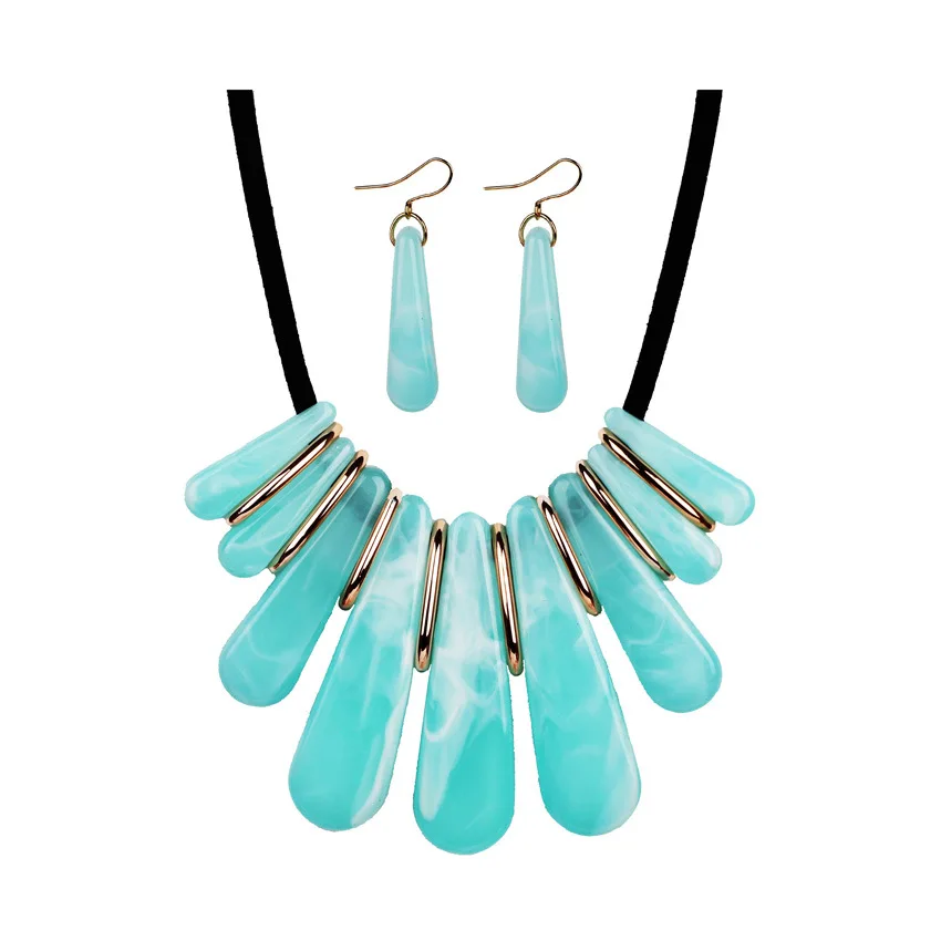 

New Fashion Necklace Earrings Set Pink Jelly Resin Clavicle Chain Geometry Jewelry Sexy Wholesale Buy 10 Get 1 Free