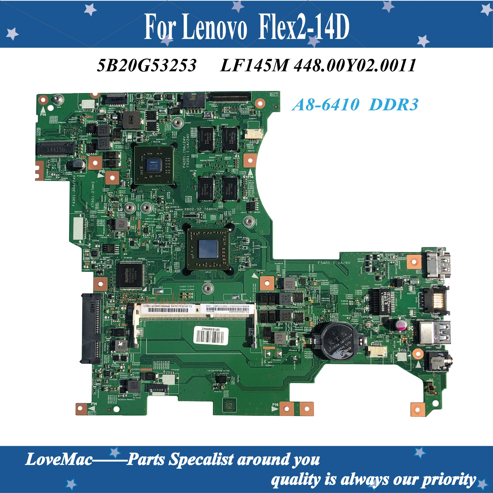 Высокое качество FRU 5B20G53253 для Lenovo Flex2-14D материнская плата ноутбука LF145M 448.00Y02.0011