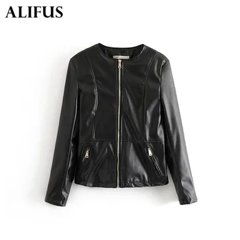

Fashion Za Lozenge Leather Jacket Women Rivet Punk Moto Short Coat Faux Jacket jaquetas couro Casaco Jacket chaqueta mujer