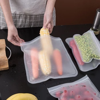 Sacs de congélation alimentaire réutilisables, 1/2/3/5 pièces, sacs étanches en Silicone à fermeture éclair sans BPA, sac de rangement pour viande, fruits et légumes, lavable au lave-vaisselle 1