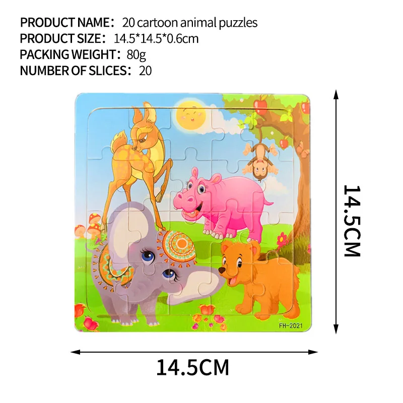 14.5x14.5cm Wooden Puzzle Toy Animals Cow Rabbit Fruits Vehicle Baby Cartoon Jigsaw Puzzles Toys for Children Kids Xmas Gift - Color: 2021