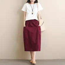 Womail прямые юбки женские до середины икры хлопок лен прямая юбка размера плюс до середины икры летние длинные юбки