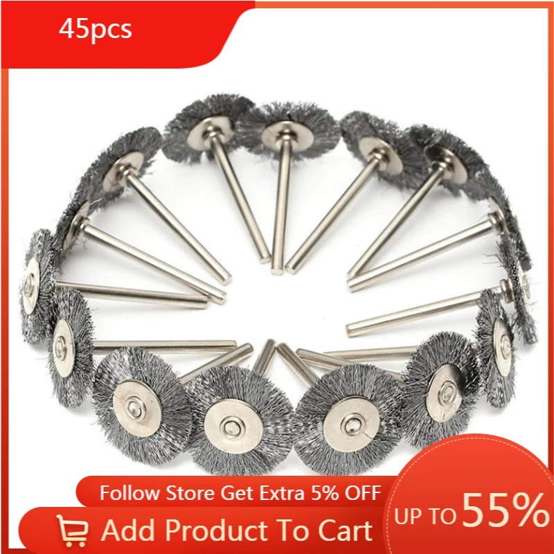 45pcs Mini Rotary Stainless Steel Wire Wheel Wire Brush Small Wire Brushes Set Accessories for