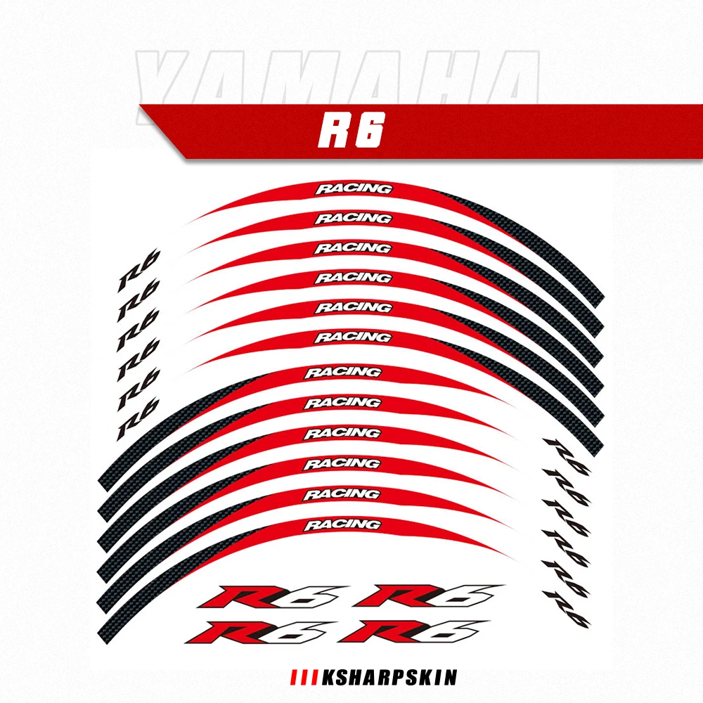 

12 Strips New Sale Reflective Motorcycle decals Wheels Rim Motorbike Moto Stickers decoration Styling For YAMAHA YZF R6 r6