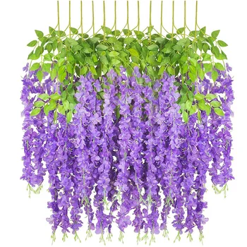 

12 Pieces Artificial Silk Wisteria Flower Hanging Silk Vine Rattan Fake Bush Flower for Home Party Wedding Garden Outdoor Greene