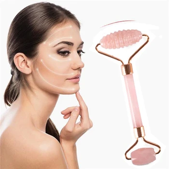 

Anti Aging Natural Jade Roller for Face Therapy Facial Roller with Double Neck Slimming Massager with Gift Box